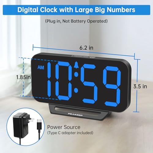 Peakeep Small Digital Alarm Clock for Bedrooms, Loud for Heavy Sleepers