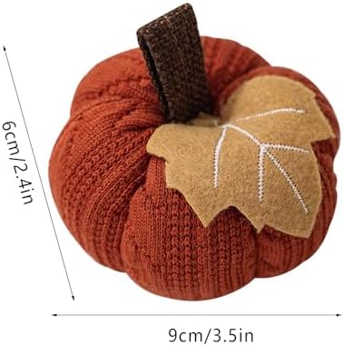 Kuriozud Faux Fall Harvest Crochet Pumpkins - Small Knit Rustic Farmhouse Foam Decor for Thanksgiving Halloween Autumn Mantel Table (Orange, 9cmx9cmx6cm)