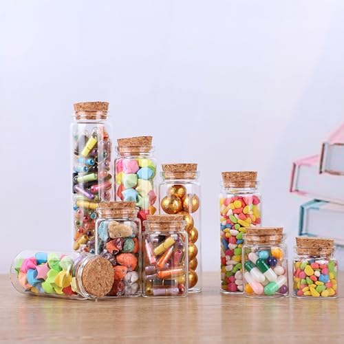 4 pcs 60ml Small Glass Bottles with Cork Stopper,Decorative Bottle,Vials Jars,Cute Storage Jar,Wishing Bottle 37x80mm(1.46x3.15inch)