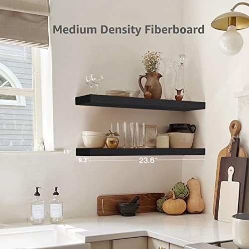 QEEIG Bathroom Long Floating Shelves for Wall (Black, Set of 2, 23.6")