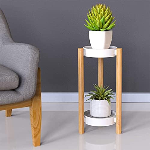 2-Tier Plant Stand Indoor, Tall Bamboo Corner Shelf for Multiple Plants | Narrow 2-Tier Display, Easy-Clean