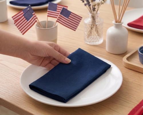 PurpleEssences Cloth Dinner Napkins 18x18 in Set of 12 - Navy Blue