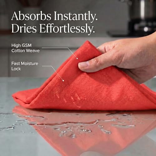 Urban Villa Kitchen Towels Cotton Dish Towels 20”x30” (Set of 6) Red
