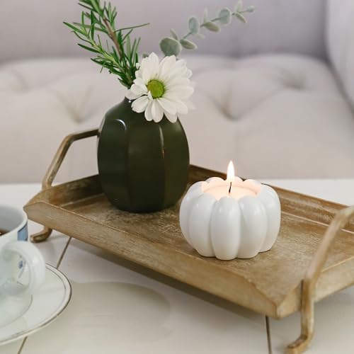 Kate Aspen 2-in-1 White Pumpkin Candlestick Holders, Taper Candle, Tealight & Votive Candle Holders (Set of 6), Dining Table Decor, Shelf Decor, Centerpiece