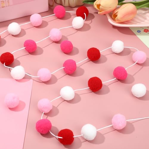 MARFOREVER 4 Pack 26.3 Ft Pink Christmas Decorations Pom Pom Garlands