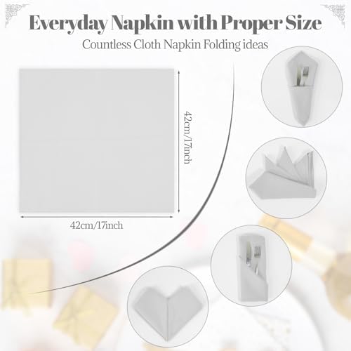 PLOYMONO Silver Cloth Napkins - 8 Pack 17" x 17" Washable Polyester Napkins