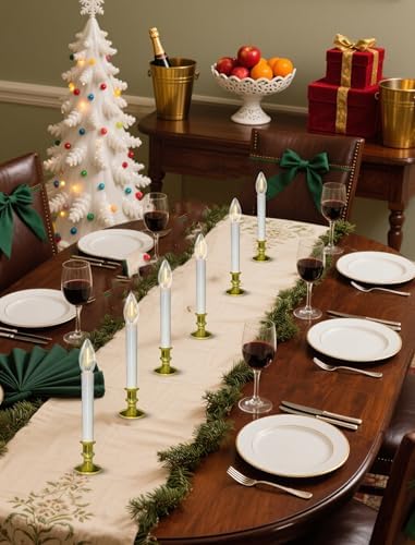 10 Pack Valentines Window Candles Lights, Battery Operated Flameless Candles with C26 LED Bulbs, 6-18H Timed Electric Candle Holders for Indoor Christmas Window Wedding Valentine's Day, Gold Base