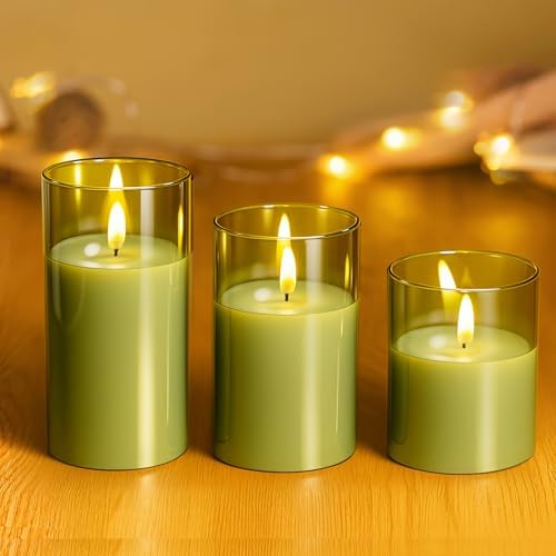 Tyawon Glass Battery Operated LED Flameless Candles with Remote and Timer, Real Wax Candles Warm Color Flickering Light