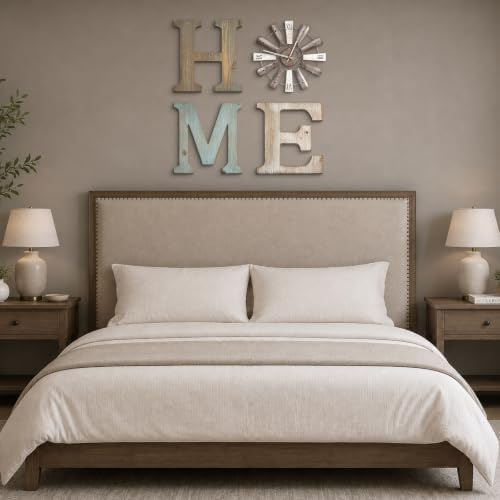 ZAZIWZ Farmhouse Home Signs with Windmill Clock Wall Decor Rustic Home Letters Wall Art for Living Room Kitchen