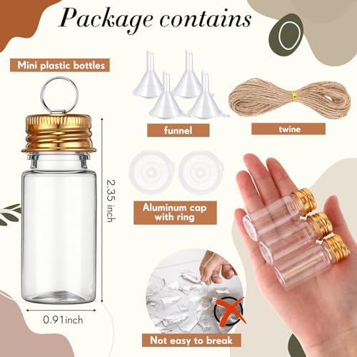 Bokon 25 Set 10ml Mini Plastic Bottles with Ring Lids, Eye Screws, Funnels