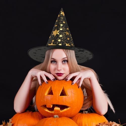Newcotte 16 Pieces Witch Hats Halloween Costumes for Women Men Modern Witch Hats Fancy Dress Party Decorations