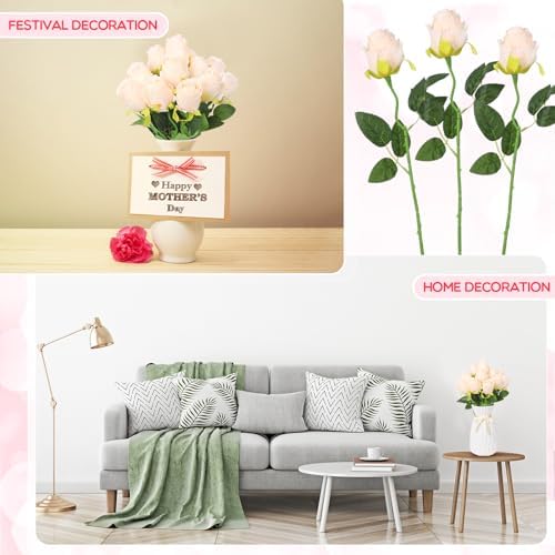 Jexine 100 Pcs Artificial Roses Flowers Bulk, Beige