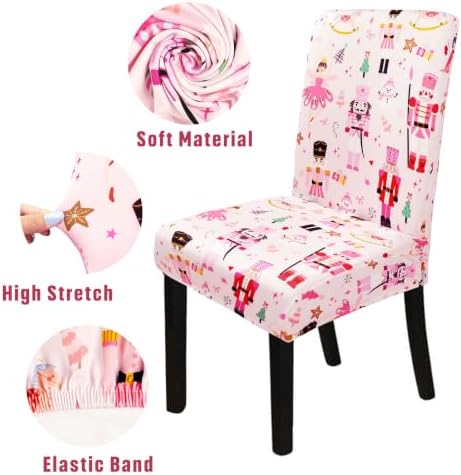 Christmas Chair Covers Set of 6, Nutcracker Chairs Slipcover for Dining Room, Removable Washable Breathable Cover in the Kitchen Restaurant Holiday Decor