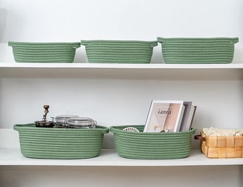 Small Cotton Rope Storage Basket Set 5 / Green