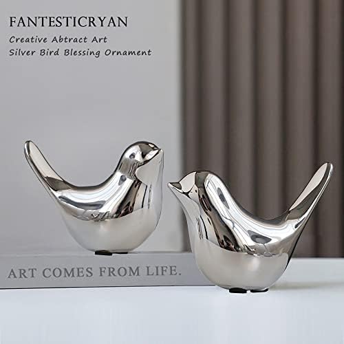 FANTESTICRYAN Small Birds Statues Home Decor, Modern Style, Silver, M&L