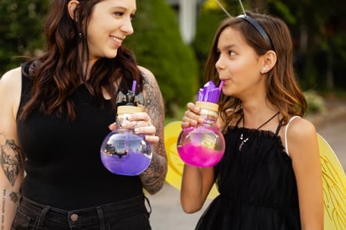 COOL GEAR 30 oz Potion Bottle with Removable Lid and Straw | Durable, BPA-Free Plastic Halloween Water Bottle with Spooky Design for Trick-or-Treating, Parties or Everyday Use (Purple/Bat)