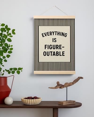 FGFK Everything Is Figureoutable Positive Affirmations Wall Art Poster Hanger Frame, Retro Black Inspirational Canvas