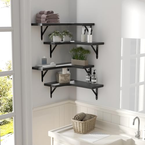 ROMGUAR CRAFT Corner Floating Shelves Wall Mounted Set of 4, Black