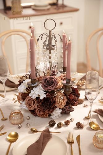 TINGE TIME 25pcs Artificial Wedding Flower Combo, Rose Peony Mocha Brown