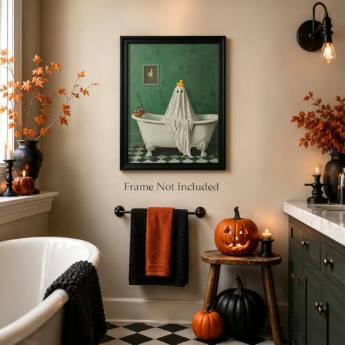 ILLBDR Halloween Ghost in Bathtub Canvas Wall Art Poster 16x24 inch