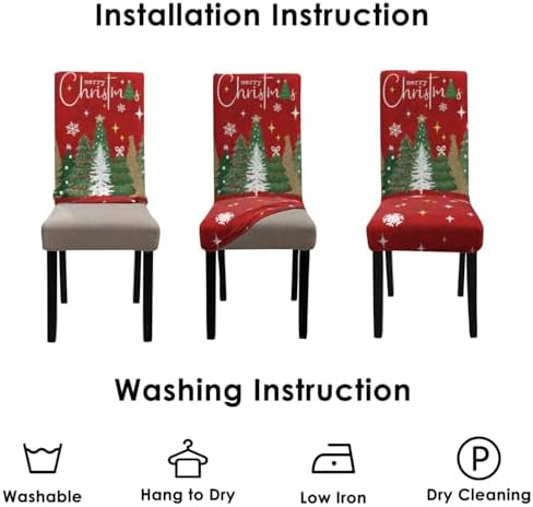 Christmas Chair Covers Set of 4,Xmas Tree Dining Chair Slipcovers,Elastic Removable Washable Dining Parsons Chair Protectors,Christmas Decor for Home Red