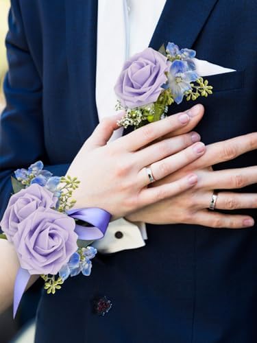 MACTING 30PCS Lavender Artificial Roses with Stems, Real Touch Foam Flowers