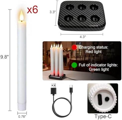 GenSwin Rechargeable Flameless Taper Candles Charging Base & 2 Remote White