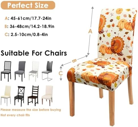 Fall Thanksgiving Chair Covers Covers Set of 4,Pumpkin Turkey Dining Chair Protectors, Elastic Removable Washable Dining Chair Covers for Fall Thanksgiving Kitchen Dining Room Holiday Decorations