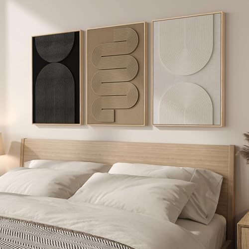 Framed Boho Abstract Wall Art Set, 3 Piece Modern 3D Artwork, 16x24 In