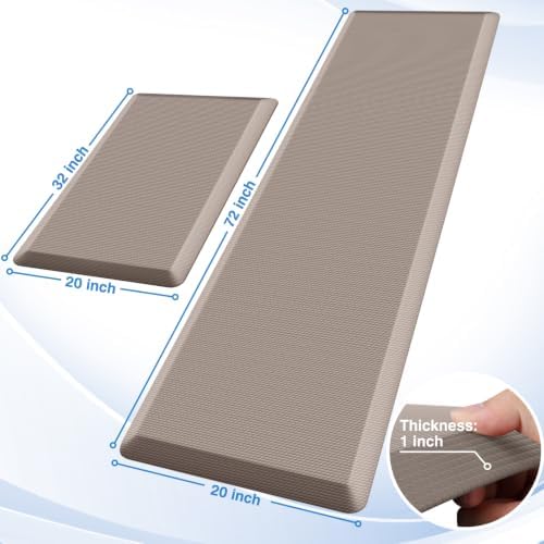 StepRite 1-Inch Kitchen Mats for Floor, 2-Piece Anti-Fatigue Rugs, Khaki