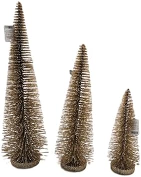 RAZ Christmas Bottle Brush Trees Set of 3 in Sparkling Champagne Gold, 17.5 Inches,14 Inches and 9 Inches High