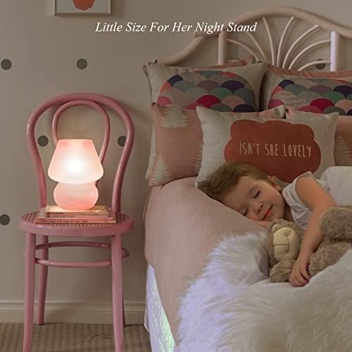 ONEWISH Mushroom Lamp Cute Table Lamp for Bedroom Nightstand Soft Light Pink, Small Glass Nightlight Stepless Dimmable