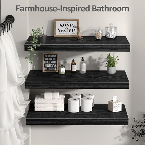 QEEIG 12" Deep Floating Shelves for Wall (Black, Set of 3, 23.6" x 12")