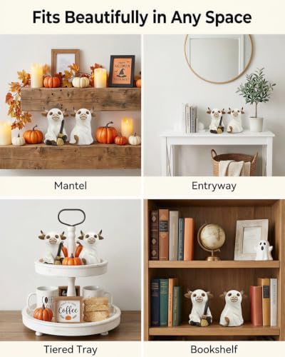 2 Resin Cow Ghost Figurines Halloween Tabletop Decor (Highland Cow Ghost)