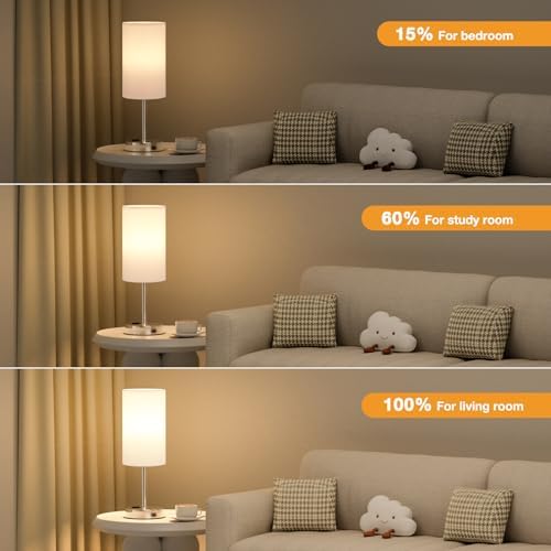 Fenmzee 17.4" White Lamp for Bedroom - Dimmable Touch, USB A+C, AC Outlet