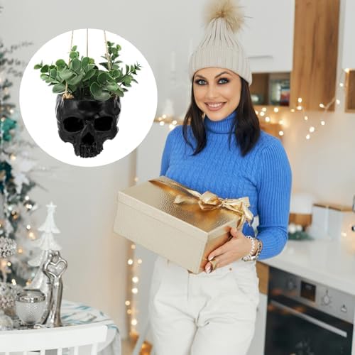 2 Pack Halloween Hanging Skull Planter with Rope