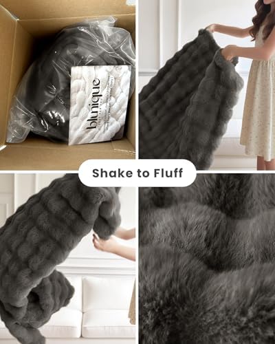 Ultra Soft Cozy Faux Fur Throw Blanket-Fuzzy Plush Thick Bubble Blanket, Fluffy Blanket for Couch, Sofa, Bedroom, and