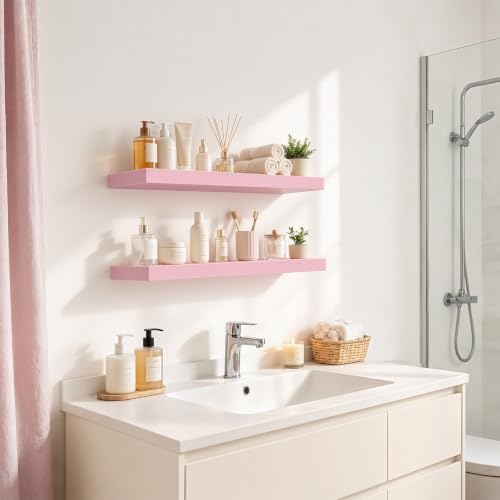BAYKA Pink Floating Shelves 22.5in, Set of 2, Wall Mounted for Wall Decor