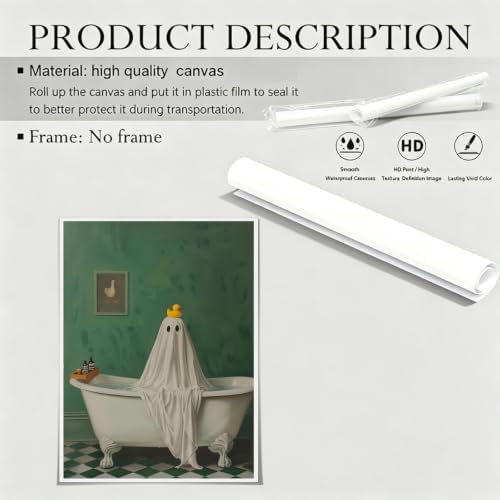 ILLBDR Halloween Ghost in Bathtub Canvas Wall Art Poster 16x24 inch