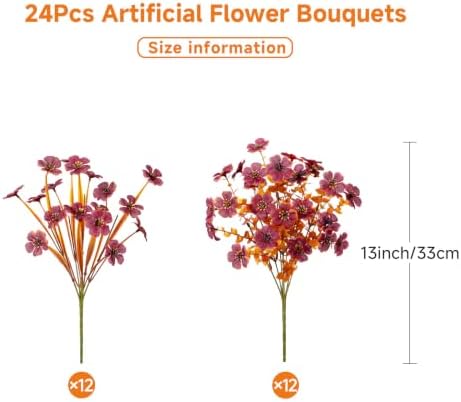 Alupssuc 24 Bundles Artificial Fall Flowers, UV Resistant Faux Mums Porch