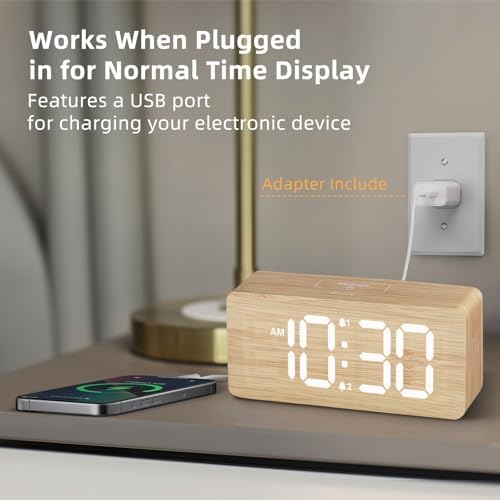 uscce Wooden Digital Alarm Clocks for Bedrooms with 0-100% Dimmable Display