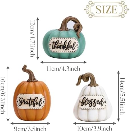 Valery Madelyn Pumpkins Fall Table Decor for Home, Set of 3 Resin Decorative Pumpkins Figurines Decor Indoor Tabletop Centerpieces Harvest Autumn Thanksgiving Dining Room Shelf Decoration, 6.3 inch