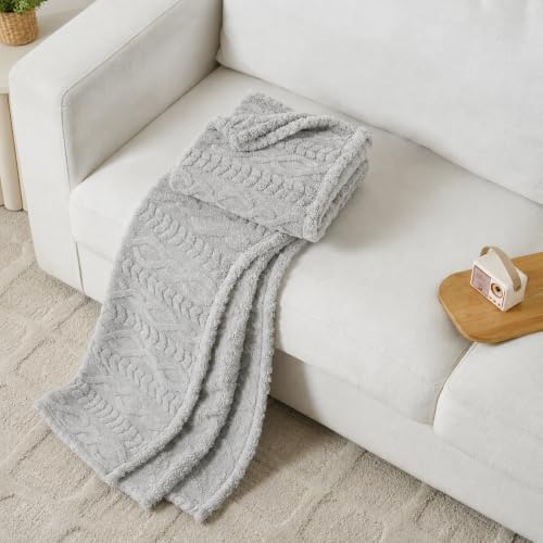 Grey Throw Blanket - Soft & Fluffy Fleece, Cute & Aesthetic, Perfect for Sofa, Couch, Chair, Bed, Living Room &