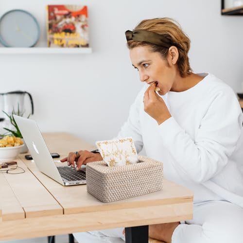 Rattan Tissue Box Cover / Whitewash