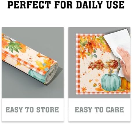 Fall Thanksgiving Placemats Set of 6 18x12 Inch Autumn Pumpkins Maple Leaves Linen Place Mats Heat-Resistant Washable Wipeable Orange Plaid Table Mat for Party Kitchen Dining Room Dinner Table Decor