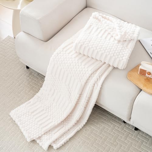 60x80 Inch Beige Twin Blanket - Soft & Fluffy Fleece, Cute & Aesthetic, Perfect for Sofa, Couch, Chair, Bed, Living