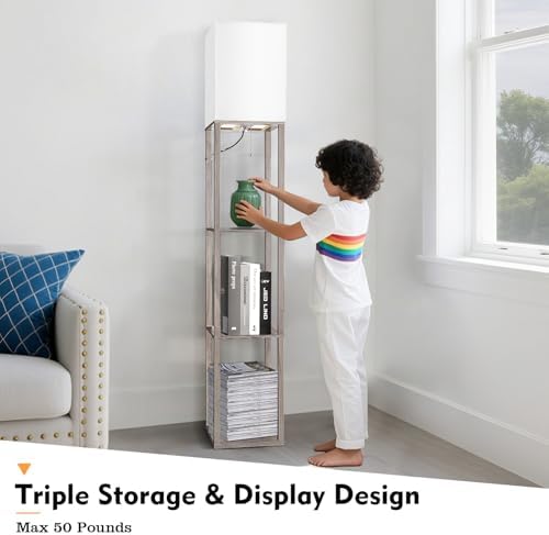 RUNTOP Floor Lamp with Shelves, Shelf Lamp with 3 Color Temperature LED Bulb,Lamps for Living Room, Standing Lamp