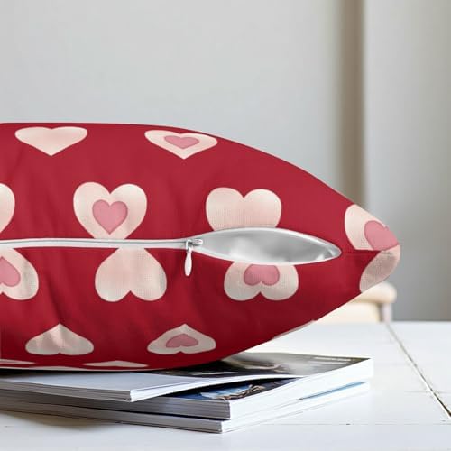 Valentine Day Outdoor Throw Pillow Covers 18x18 Set of 2 Red Pink Heart Pillows Cases Valentines Decorative Cushion Covers for Bed Couch Sofa Living Room