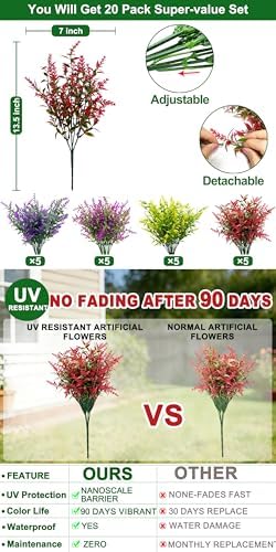 TURNMEON 20 Bundles Artificial Flowers for Outdoors UV Resistant No Fade