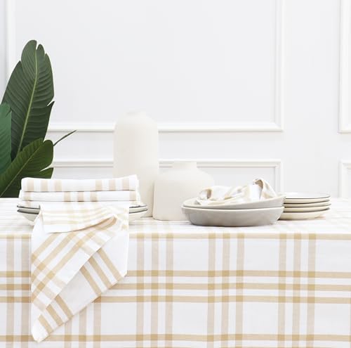 PurpleEssences Plaid Napkins 18x18 Homestead Plaid - Beige & White